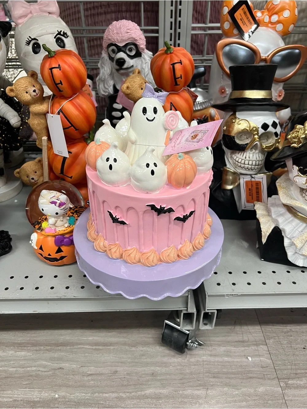 Halloween Ghost Bat & Pumpkin Cake Resin Table Decor Orange Pink & Purple